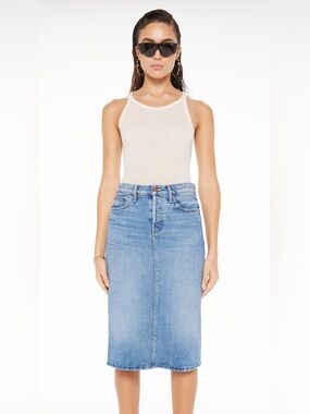 Mother The Vagabond  High Rise Denim Midi Skirt in For Sure Size 24
